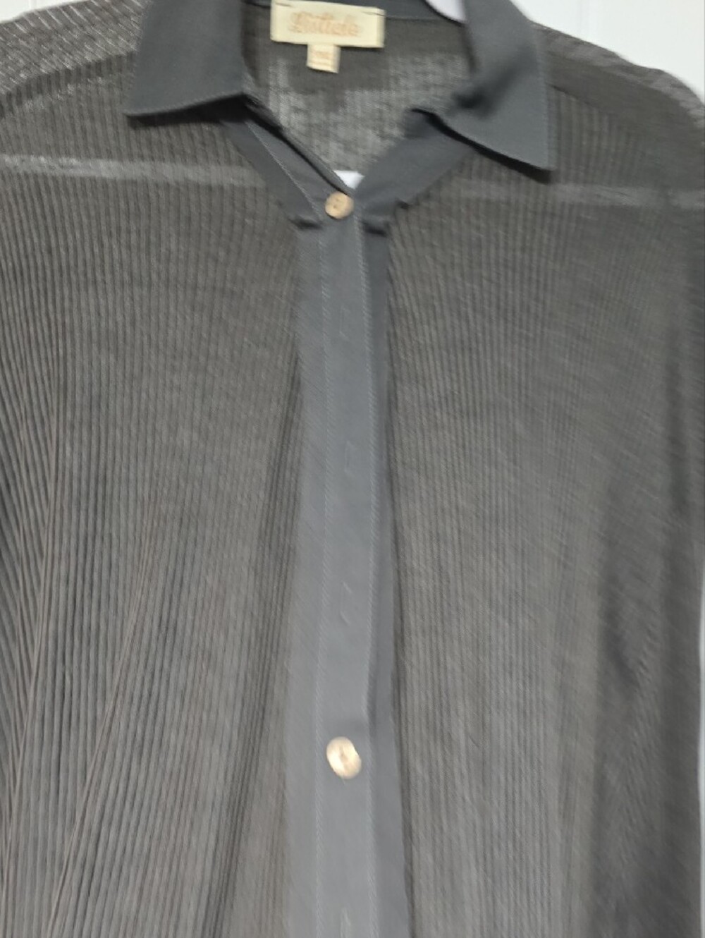 Listicle Black Sheer Ribbed Button-Up Blouse - Picture 5 of 6